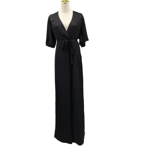 LULU'S SZ L Black Fabulous Class Short Sleeve Wide-Leg Belted Jumpsuit NEW B76 - Picture 3 of 11